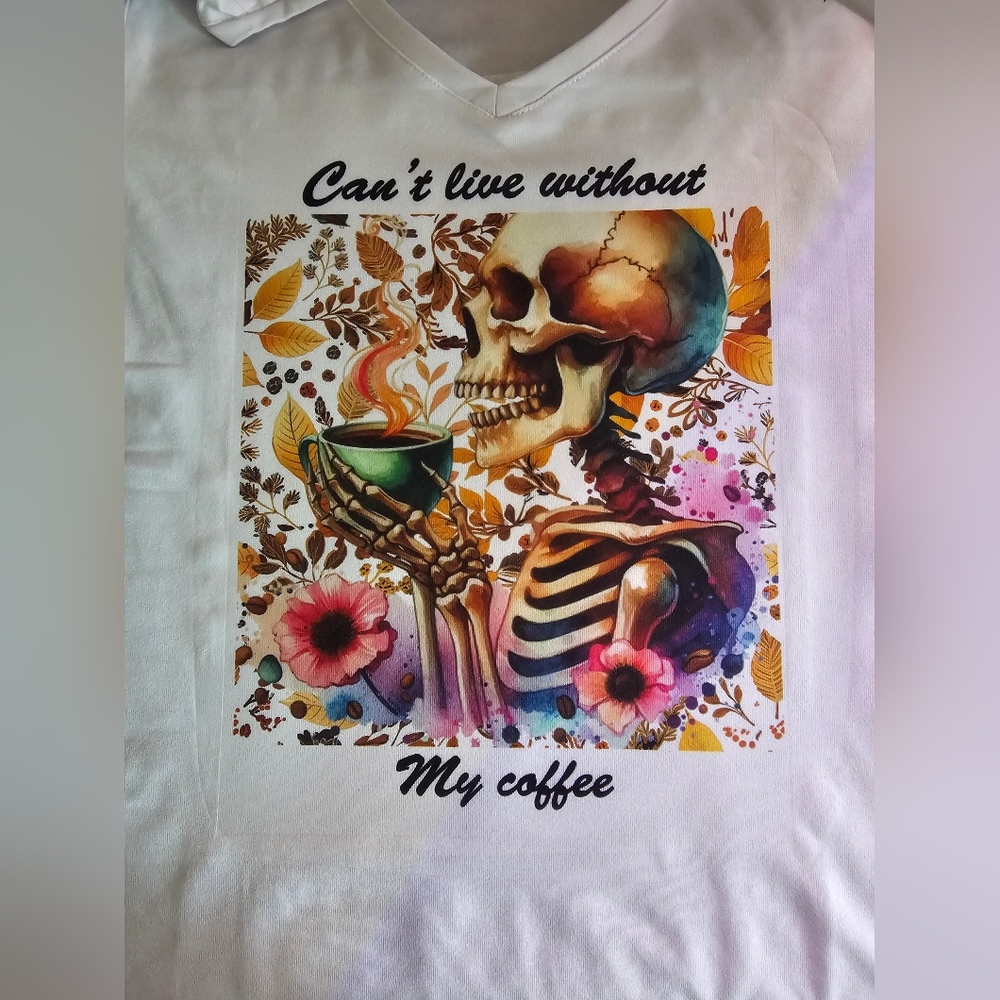 Skull Art Coffee Lover T-shirt - Can't Live Without My Coffee